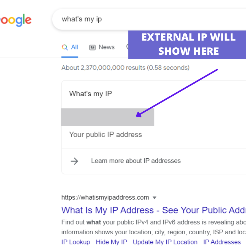 Screenshot - using google to find out your external IP address